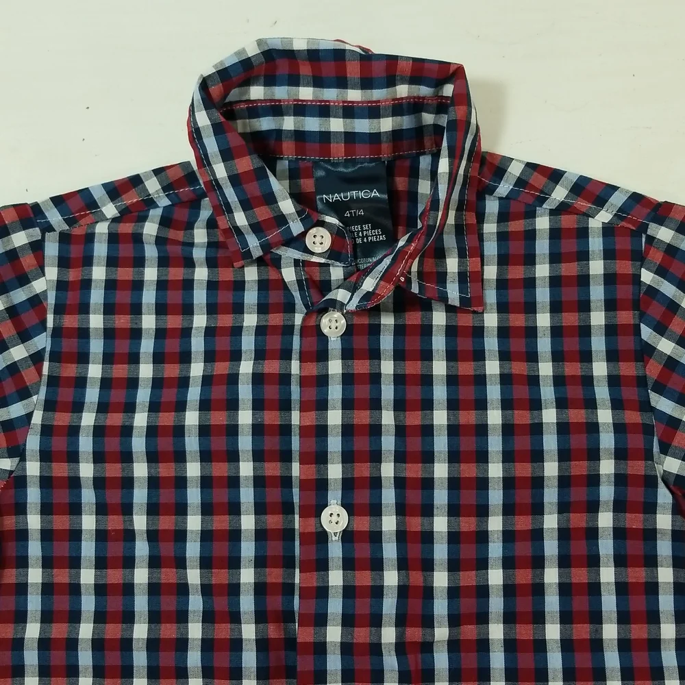 Nautica Kids Plaid Red Blue Button Down Shirt size 4T - Picture 2 of 8